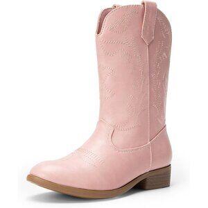 Kids Pink Cowgirl Boots Girls Cowboy Western Mid Calf Pull-On Riding Boots